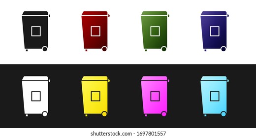 Set Trash can icon isolated on black and white background. Garbage bin sign. Recycle basket icon. Office trash icon. Vector Illustration
