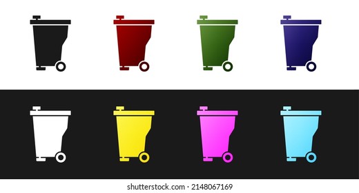 Establecer la barra diagonal puede aislarse en el fondo blanco y negro. Signo de basurero. Icono de la canasta de reciclaje. Icono de papelera. Vector