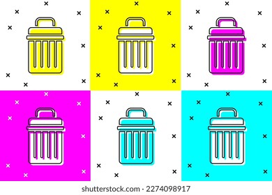 Set Trash can icon isolated on color background. Garbage bin sign. Recycle basket icon. Office trash icon.  Vector Illustration