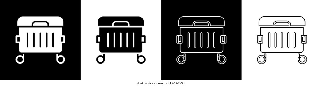 Set Trash can icon isolated on black and white background. Garbage bin sign. Recycle basket icon. Office trash icon.  Vector