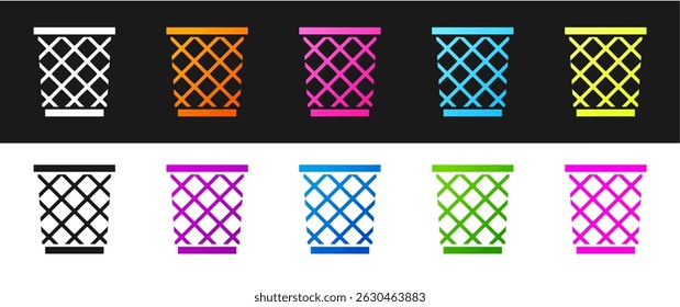 Set Trash can icon isolated on black and white background. Garbage bin sign. Recycle basket icon. Office trash icon.  Vector Illustration
