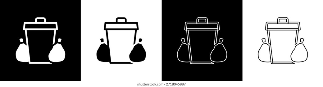 Conjunto de icono de papelera aislado en fondo blanco y negro. Cartel de la papelera. Icono de la cesta de reciclaje. Icono de papelera de oficina.  Vector