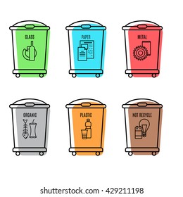 set of trash can icon in line style.color vector illustration isolated on a white background. linear trash can sign. 