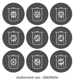 set of trash can icon, vector 