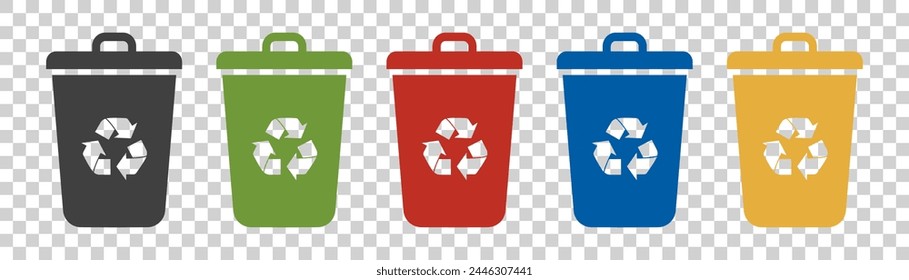 set of trash can icons on white background.