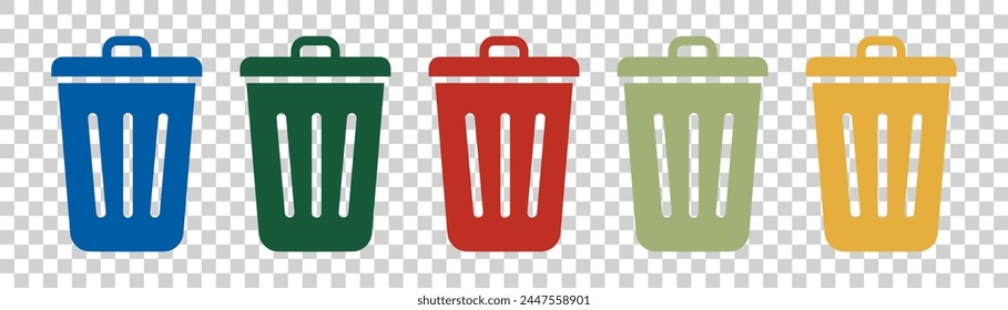 set of trash can icons on white background.