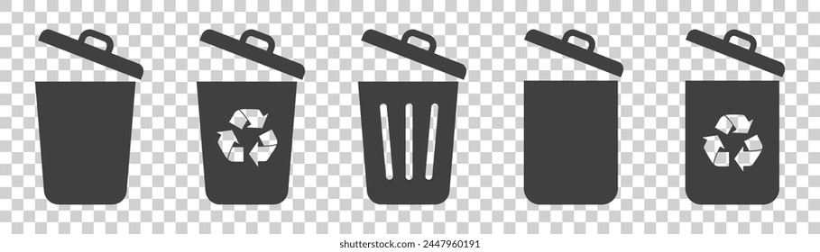 set of trash can icons on white background.