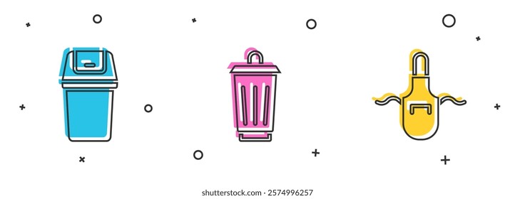 Set Trash can,  and Kitchen apron icon. Vector