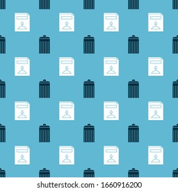Set Trash can y A pack lleno de semillas de una planta específica en un patrón sin fisuras. Vector