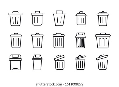 Set of trash can related vector line icons. Premium linear symbols pack. Vector illustration isolated on a white background. Web symbols for web sites and mobile app. Trendy design. 