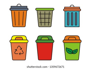 Set of trash can vector illustration isolated on white background. Trash can icon 