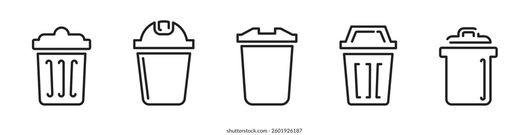 Set of trash container. Trash bin icon set. Vector illustration.