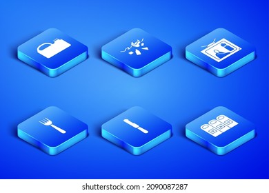 Set Trash in garbage cans sorted, Canister for machine oil, Disposable plastic knife, fork, Problem of pollution planet and Stop icon. Vector