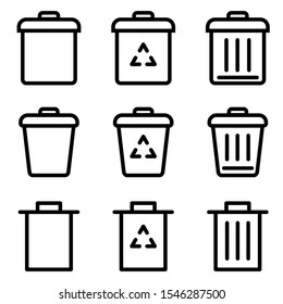 Set of trash icon. symbol of remove or delete with flat line style icon for web site design, logo, app, UI isolated on white background. vector illustration