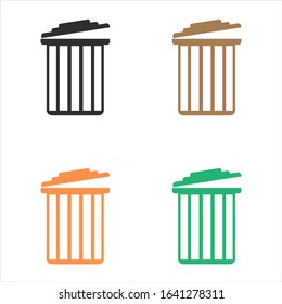 Set of trash icons, different colors. Vector illustration