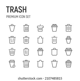 Set of trash line icons. Premium pack of signs in trendy style. Pixel perfect objects for UI, apps and web. 