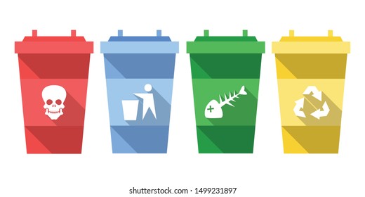Set of trash in shadow flat style isolated vector