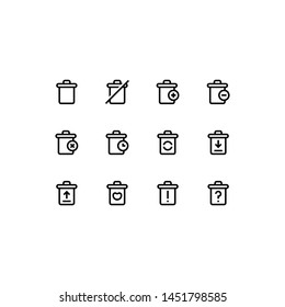 Set of trashcan, garbage, recycle, outline style icon - vector