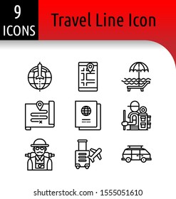 Set of travel accessory linear icon.