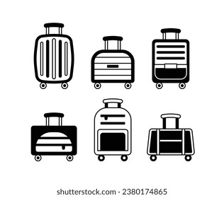 set travel bag of icons of transport, vacation, baggage, luggage collections illustration black white simple design isolated