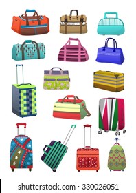 Set of travel bags and suitcases isolated on white background