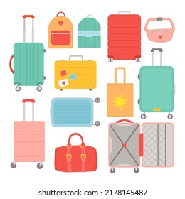 Set of travel bags summer vector, luggage collection, trip illustration