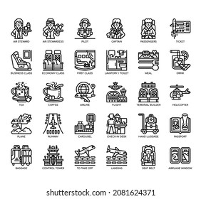 Set of Travel by plane thin line icons for any web and app project. 