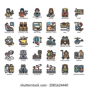 Set of Travel by plane thin line icons for any web and app project. 
