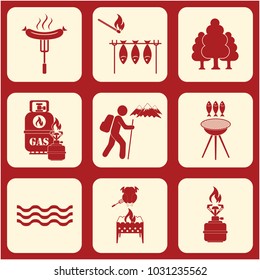 Set of travel and camping equipment icons. Vector illustration