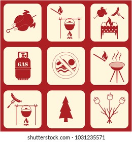 Set of travel and camping equipment icons. Vector illustration