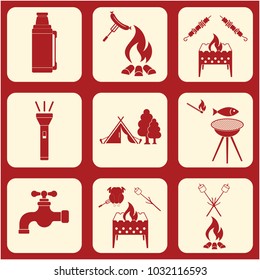 Set of travel and camping equipment icons. Vector illustration