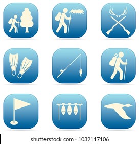 Set of travel and camping equipment icons. Vector illustration