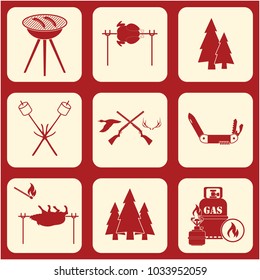 Set of travel and camping equipment icons. Vector illustration