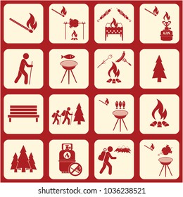 Set of travel and camping equipment icons. Vector illustration