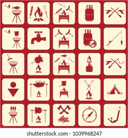 Set of travel and camping equipment icons. Vector illustration