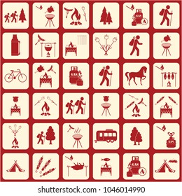 Set of travel and camping equipment icons. Vector illustration