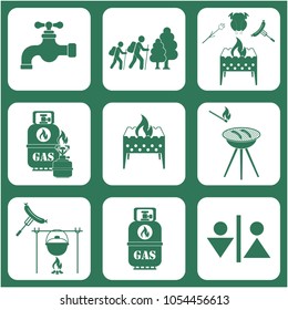 Set of travel and camping equipment icons. Vector illustration