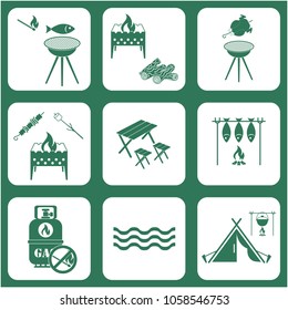 Set of travel and camping equipment icons. Vector illustration