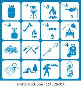 Set of travel and camping equipment icons. Vector illustration