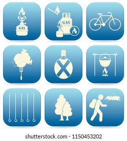 Set of travel and camping equipment icons. Vector illustration