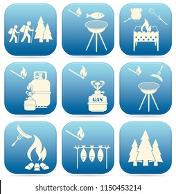 Set of travel and camping equipment icons. Vector illustration