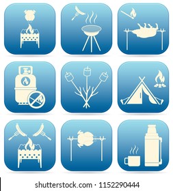 Set of travel and camping equipment icons. Vector illustration