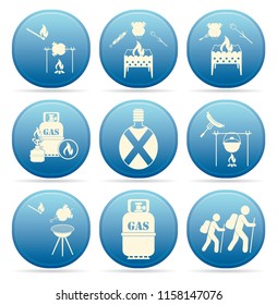 Set of travel and camping equipment icons. Vector illustration