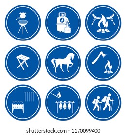 Set of travel and camping equipment icons. Vector illustration