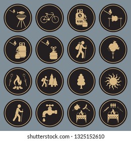 Set of travel and camping equipment icons. Vector illustration