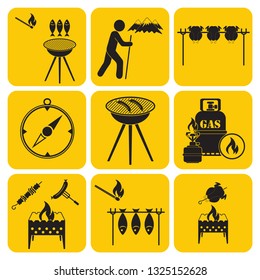Set of travel and camping equipment icons. Vector illustration