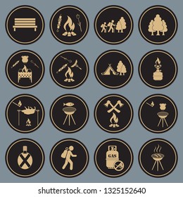 Set of travel and camping equipment icons. Vector illustration