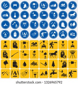 Set of travel and camping equipment icons. Vector illustration