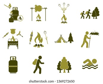 Set of travel and camping equipment icons. Vector illustration