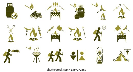 Set of travel and camping equipment icons. Vector illustration